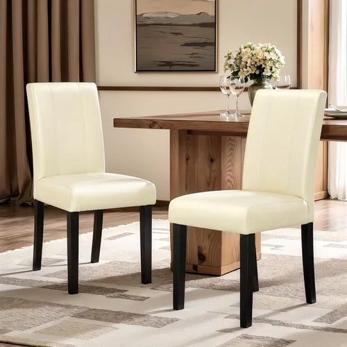 Miniatura 24 de CHUN YI Juego de 4 sillas de comedor tapizadas de piel sintética con ribete de cabeza de clavo y patas de madera, sillas laterales Parsons modernas