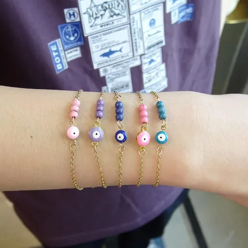 Miniatura 6 de HFYIREN Pulseras contra el mal de ojo para mujer, acero inoxidable de oro de 14 quilates, pulsera de cuentas de turquesa, pulsera de cadena