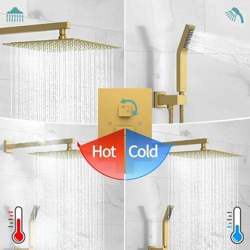 Miniatura 6 de SR SUN RISE Juego combinado de ducha mezclador de lluvia de lujo de 12 pulgadas, sistema de cabezal de ducha de lluvia montado en la pared, acabado