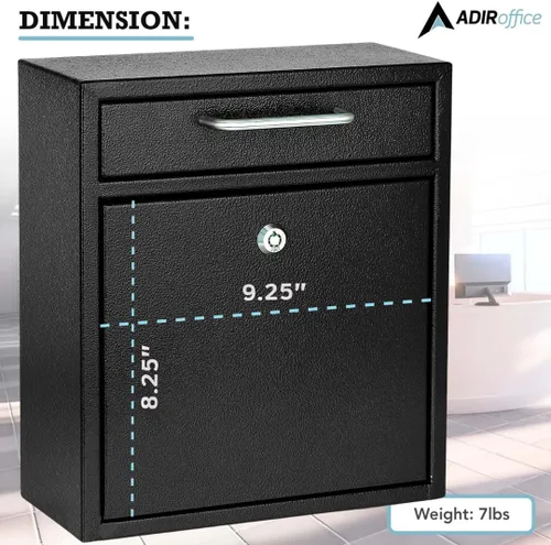 Miniatura 5 de AdirOffice contenedor con traba - Buzón de correo montado en pared., negro, 631-05-BLK