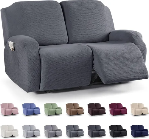 Miniatura 49 de KinCam Fundas para sillón reclinable, fundas elásticas para sillas reclinables, fundas para sofá reclinable de jacquard a rayas, protectores