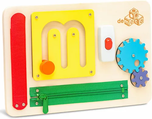 deMoca Tabla de actividades para niños pequeños de 1 año, tablero de madera Montessori de viaje para niños pequeños de 1 a 3 años, actividades de