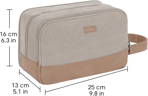 Miniatura 7 de WANDF Bolsa de Aseo de Viaje para Hombres Kit Dopp Grande Bolsa de Aseo y Afeitado Resistente al Agua Bolsa Colgante Accesorios de Viaje para Beige