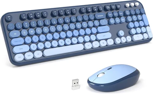 Miniatura 105 de KNOWSQT Combo de teclado y ratón inalámbrico, teclados lindos de tamaño completo estilo máquina de escribir 2.4G azul colorido - receptor USB Plug