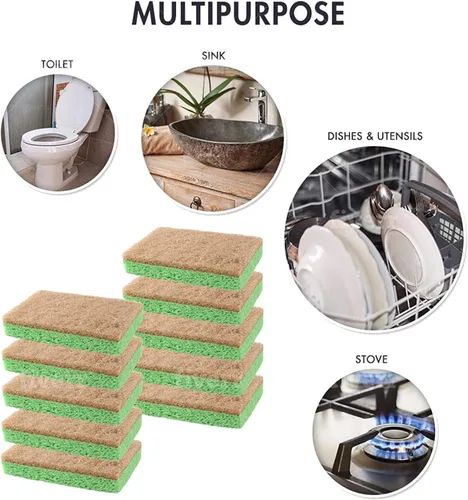 Miniatura 4 de SCRUBIT Paquete de 24 esponjas naturales – Esponjas naturales biodegradables compostables de celulosa y coco para platos, esponja de cocina