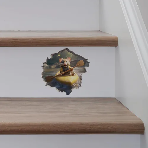 Miniatura 5 de Adhesivo de pared 3D con agujero de ratón en kayak