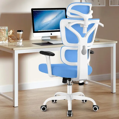Miniatura 16 de Winrise Silla de oficina y juegos, silla de escritorio ergonómica reclinable con respaldo alto, grande y alta, cómoda oficina en casa, malla Blanco