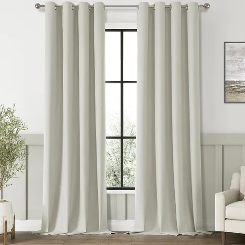 Miniatura 101 de ChrisDowa Cortinas 100% Opacas de Abedul Sólido de 45 Pulgadas de Largo, 2 Paneles para Dormitorio y Sala de Estar, Estilo Granja Oscurecedoras