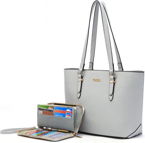Miniatura 10 de YZAOLL Bolsos para mujer de cuero sintético, medianos y grandes, bolso de hombro, cartera, juego de bolso de mano y billetera