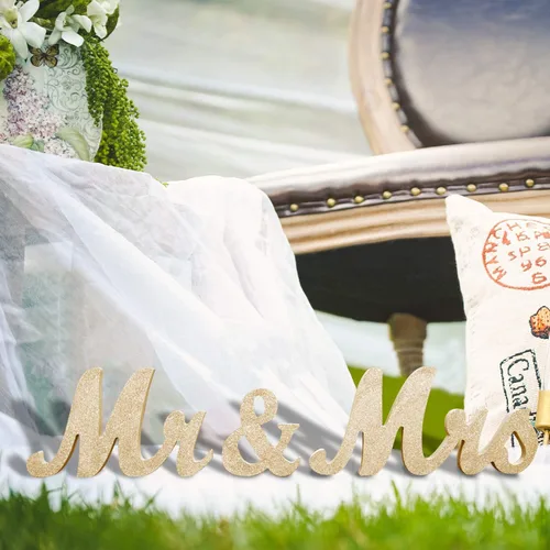 Miniatura 6 de Letrero de madera con texto en inglés "Mr & Mrs", letras rústicas de matrimonio para mesa de boda, decoración de señorita señor para fotos, mesa