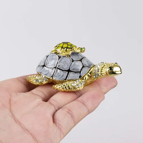 Miniatura 3 de YU FENG Figuras de tortugas marinas coleccionables con bisutería, cajas de joyería con bisagras pintadas a mano esmaltadas de tortuga para mujeres