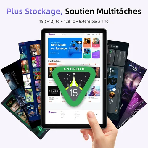 Miniatura 4 de Tablet de 10 pulgadas, tabletas Android 15 con funda, 18 GB de RAM + 128 GB de ROM (expandir a 1 TB), Octa-Core, pantalla táctil IPS HD de 1280 x