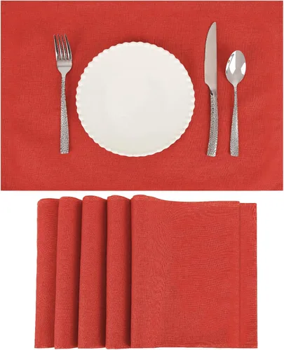 Miniatura 10 de Juego de 6 manteles individuales de tela tipo lino, 19 x 13 pulgadas, doble capa gruesa, sin arrugas, resistente al calor, para comedor, cocina