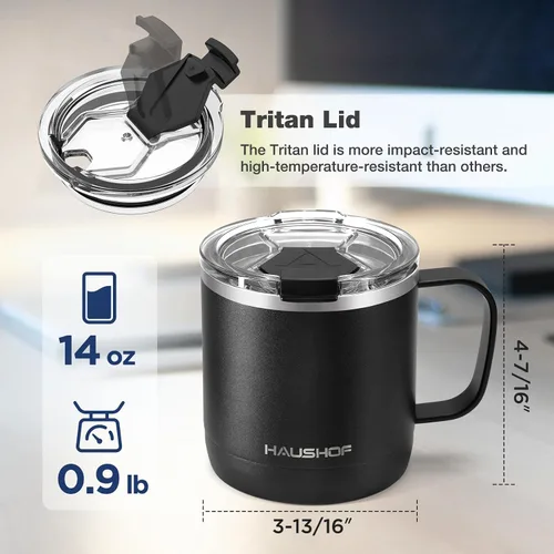 Miniatura 2 de HAUSHOF Taza de café de 14 onzas, taza de café aislada con asa, taza de viaje para camping, taza de café portátil de acero inoxidable, tazas de café