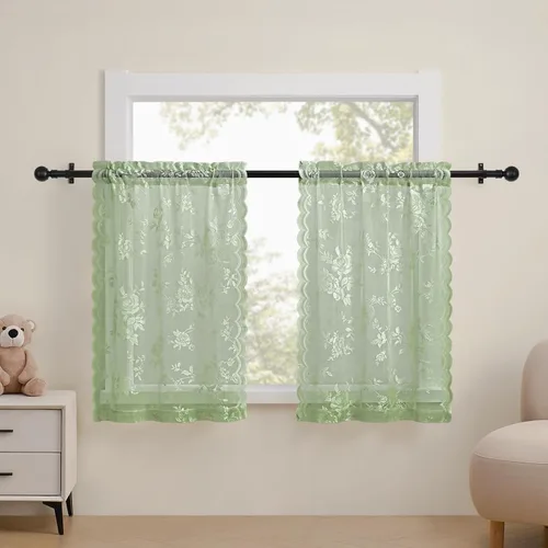 Miniatura 35 de SEEKRIGHT - 2 paneles de cortinas traslúcidas de encaje negro, cortinas góticas florales, cortinas victorianas con bolsillo para cortinero