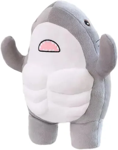 Animal de peluche de tiburón muscular, lindo juguete de peluche 3D de tiburón muscular, regalos para niños, 13.8 pulgadas (gris)