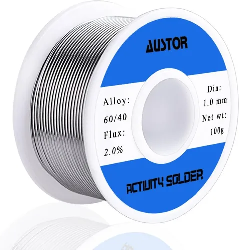 AUSTOR Alambre de soldadura con núcleo de estaño de plomo 60-40 para soldadura eléctrica (100g, 1.0mm)