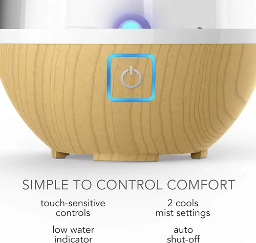 Miniatura 3 de Sharper Image UHT1-SI Humidificador ultrasónico de niebla fría, tanque de agua de 0.4 galones (1.5 litros), 2 ajustes, apagado automático, boquilla