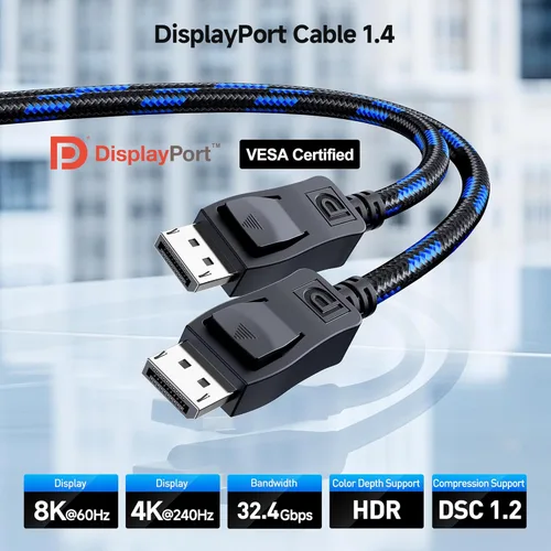 Miniatura 2 de Cable Matters [Certificado VESA] Cable DisplayPort trenzado de 6 pies 32.4 Gbps 1.4, 8K 60Hz / 4K 240Hz DisplayPort 1.4 cable con FreeSync, G-SYNC