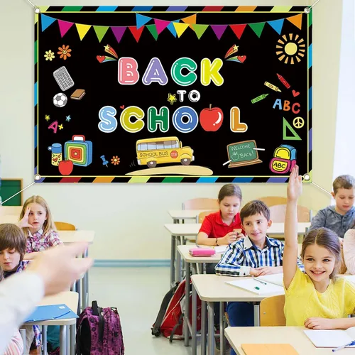 Miniatura 2 de Zliisang Telón de fondo de bienvenida de regreso a la escuela de 5.9 x 3.6 pies para fotografía, pancarta de fiesta de bienvenida para el primer día