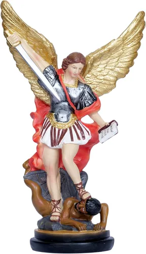 Miniatura 10 de Estatua de San Miguel Arcangel de San Miguel, escultura de ángel de oro pequeña de 5.2 pulgadas para colección católica cristiana Dorado