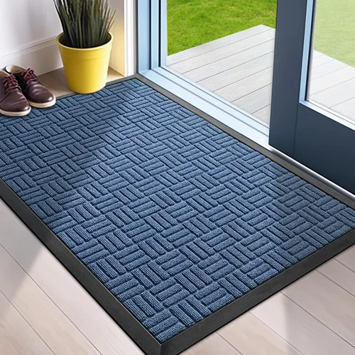 mibao Mibao - Tapete para puerta delantera, resistente y duradero, tapete de bienvenida para interiores y exteriores, atrapador de suciedad, Azul
