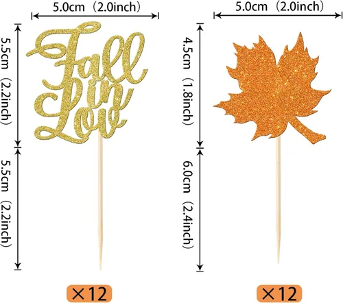 Miniatura 2 de Rsstarxi Paquete de 24 adornos para cupcakes con purpurina de otoño de hojas de arce de otoño, palillos para cupcakes, decoración de pasteles