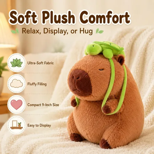 Miniatura 3 de Capybara - Peluche con mochila de tortuga desmontable, almohada Kawaii Capibaras Peluches de 9 pulgadas, animal de peluche suave para adolescentes
