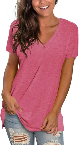 Miniatura 17 de Sipaya - Camiseta de mujer con cuello en V, básica, de ajuste suelto, manga corta, estilo casual