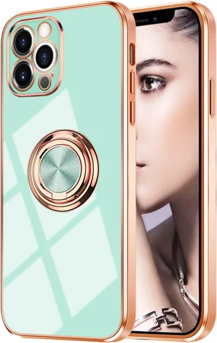 Miniatura 23 de Compatible con iPhone 11 Kickstand, anillo de rotación de 360 grados integrado con borde de oro rosa brillante que funciona con soporte magnético