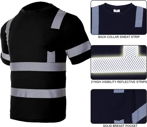 Miniatura 3 de VENDACE Camisas de seguridad para hombre, paquete de 3, alta visibilidad, reflectantes, manga corta, camisa de trabajo negra (negra, 2XL)