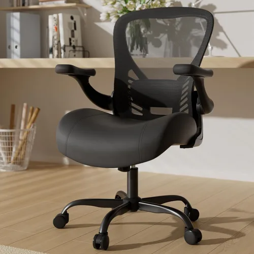 GYI Silla de oficina ergonómica con cojín de espuma viscoelástica, silla de oficina grande y alta, asiento grueso de 4.7 pulgadas, silla de Negro