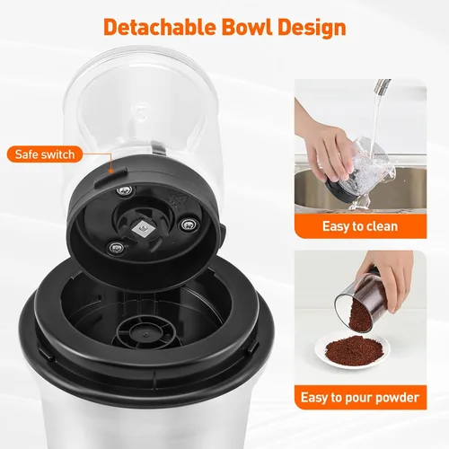 Miniatura 6 de Secura Molinillo de café eléctrico, molinillo de especias, cuencos de vidrio dobles para molienda húmeda y seca