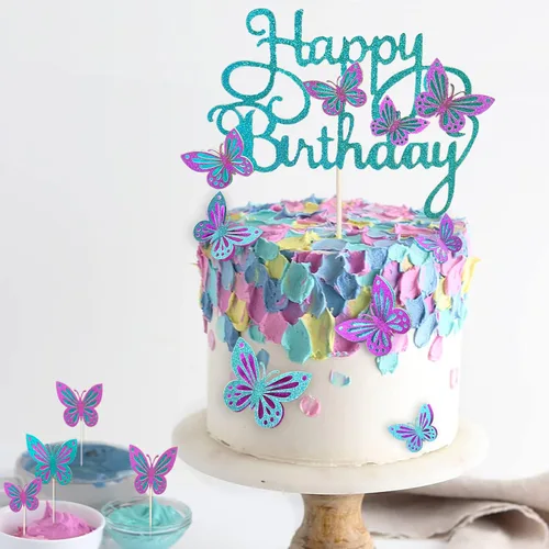 Miniatura 2 de 13 adornos de mariposa para tartas, adornos 3D para cupcakes para niñas y cumpleaños de mujeres (azul y morado)