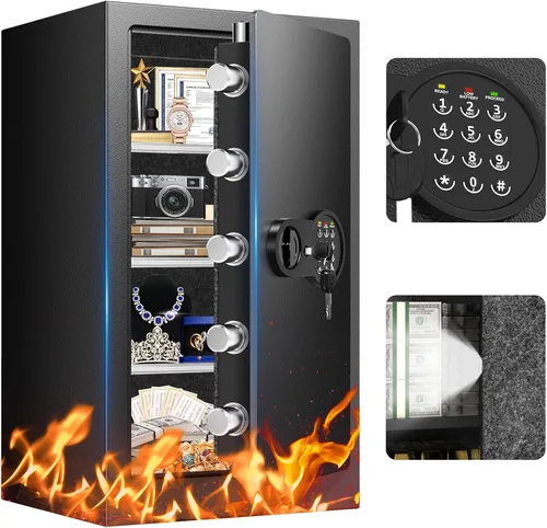 Caja fuerte ignífuga de 7.0 pies cúbicos para el hogar con 3 estantes extraíbles, caja fuerte contra incendios con teclado digital, alarma