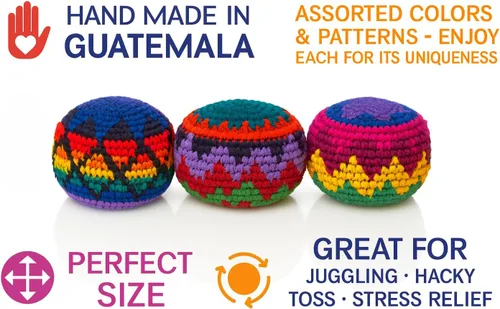 Miniatura 7 de Funny Guy Mugs Juego de 3 bolas de ganchillo multicolor con patrón geométrico, bolsa de pie, juguetes para interiores y exteriores para niños