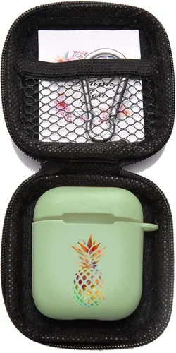 Miniatura 7 de Funda verde para AirPod 1 y 2 con llavero mosquetón + bolsa de almacenamiento, pintura colorida piña funda inalámbrica para auriculares inalámbricos