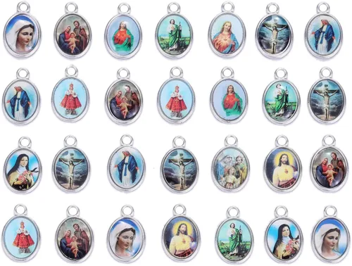 ZHENYIN 100 unidades de medalla de la Virgen María de Jesús con cruz de Jesús, ropa religiosa, medallón de San Benito, dijes sueltos para hacer
