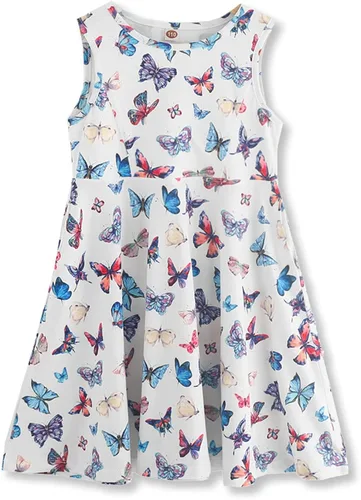 Vestidos de verano para niñas, sin mangas, con bolsillo, vestido de sirena de mariposa, vestido casual de verano para niñas de 3 a 12 años