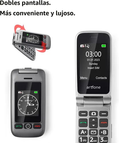 Miniatura 8 de artfone G6 Pro Gris - Teléfono Flip Desbloqueado 4G LTE Teléfono Celular para Personas Mayores Pantalla Dual LCD de 2.4" Botón SOS Altavoz