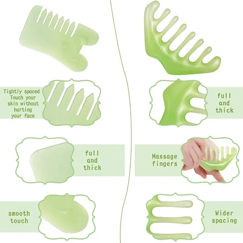 Miniatura 4 de Geiserailie 2 piezas de peines de jade suministros esteticista masaje piedra pelo Gua Sha raspado cuero cabelludo peine herramienta de masaje facial