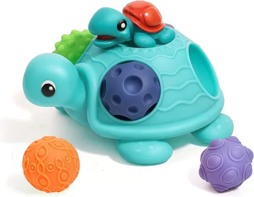 Pelotas sensoriales Montessori para bebés de 6 a 12 meses, juguetes sensoriales para bebés, juguetes de tortuga, bolas suaves con textura de color