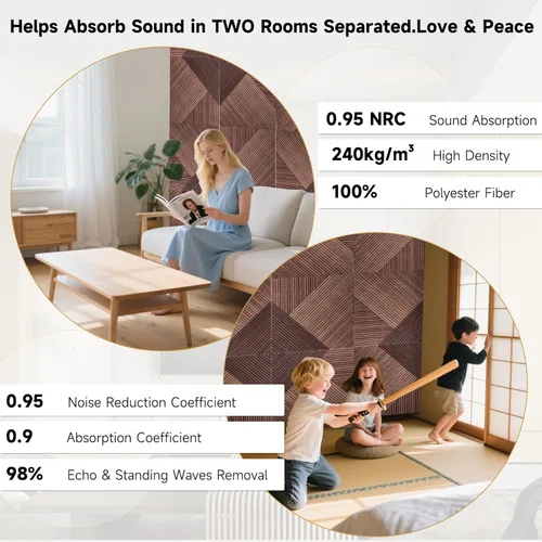 Miniatura 6 de Paneles acústicos de pared, paquete de 6 unidades de tamaño total de 72 x 48 pulgadas, paneles acústicos decorativos autoadhesivos para pared