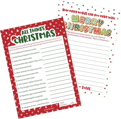 Miniatura 7 de DISTINCTIVS Juegos de Fiesta de Navidad, Sopa de Letras Navideña Festiva y Cuestionario de Imágenes Navideñas (Paquete de 2 Juegos) - 25 Tarjetas