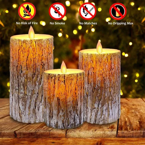 Miniatura 5 de Pine Bark - Velas LED sin llama que funcionan con pilas con mechas móviles de luz amarilla cálida parpadeante, paquete de 3