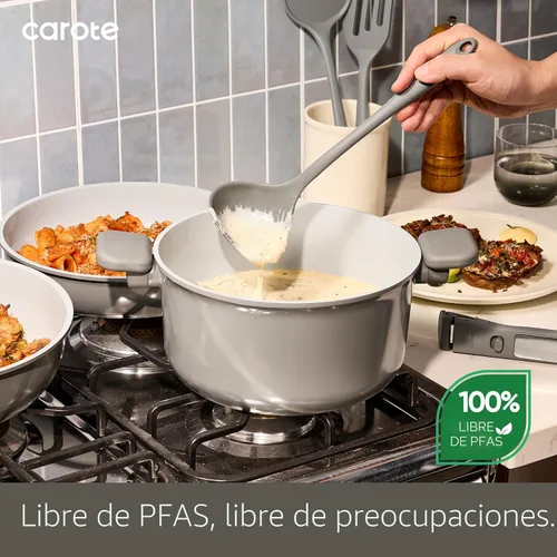 Miniatura 5 de CAROTE Juego de 27 piezas de utensilios de cocina de cerámica antiadherentes, juego de ollas y sartenes antiadherentes, utensilios de cocina no Verde