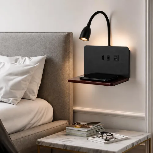Miniatura 8 de Apliques de pared de mesita de noche con estación de carga inalámbrica y carga USB, lámpara de lectura LED con 3 temperaturas de color ajustables