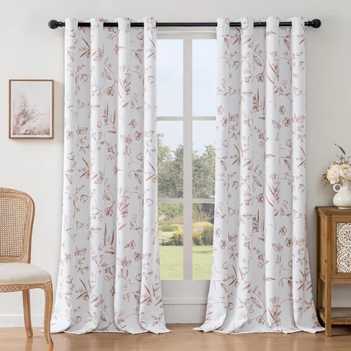 Miniatura 29 de ChrisDowa Cortinas florales 100% opacas de 63 pulgadas de largo, 2 paneles para dormitorio, sala de estar, estampado de flores negras