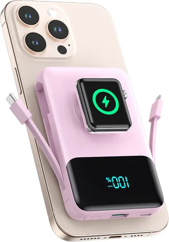 Miniatura 10 de Cargador portátil magnético para iPhone con cable incorporado, banco de energía inalámbrico de 10800mAh para Magsafe, esencial de viaje, paquete