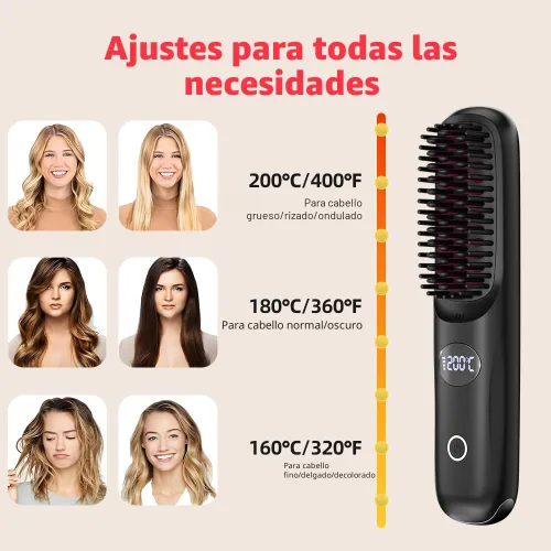 Miniatura 5 de Cepillo alisador de pelo inalámbrico para viajes, peine alisador de pelo portátil con mini cepillo caliente de iones negativos para mujeres